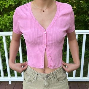 FRANCESCAS hot pink ribbed crop top; size S